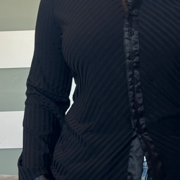 Vintage Black Botton-Up Blouse Size L - Picture 2 of 9